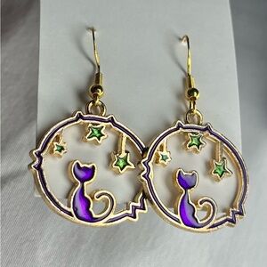 925 silver and gold plated Cat and moon earrings